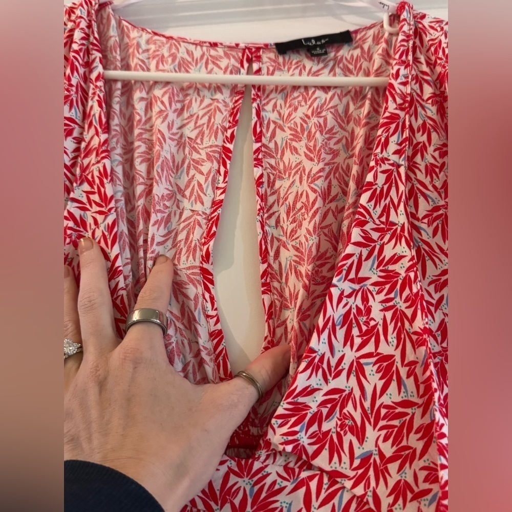 Lulu’s Dondi Red and White Print Tie-Front Short Sleeve Romper - Picture 7 of 11